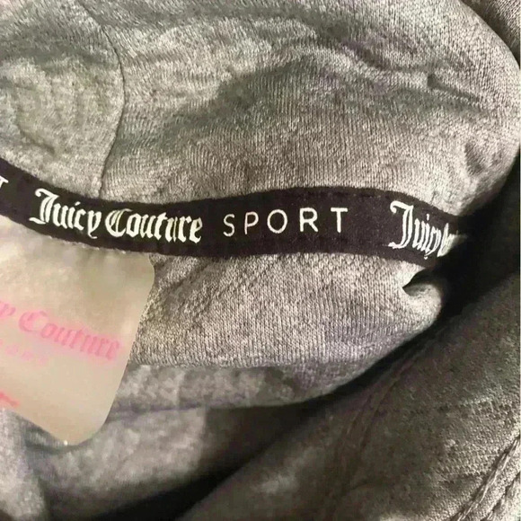 Juicy Couture Sport Larry Gray Textured Movk Neck Blouse Thumbholes Tie Neck L/S - Picture 2 of 7